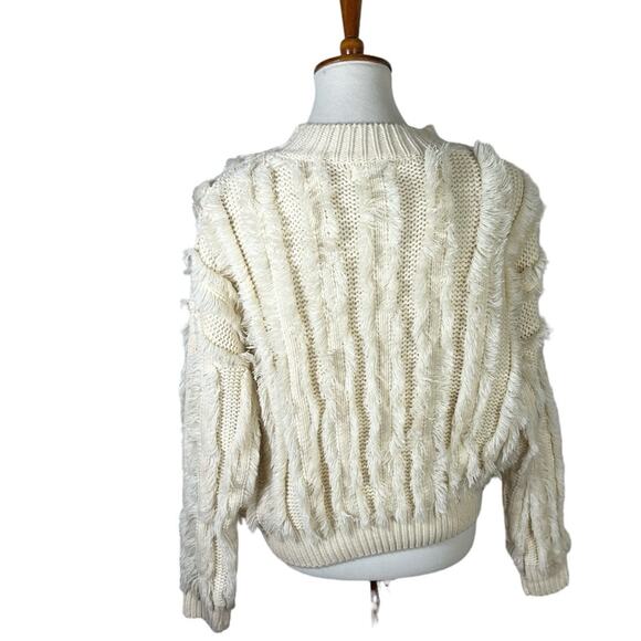 Deby Debo Knit Cozy Cream Fringe Cropped Sweater Size S - Picture 5 of 11